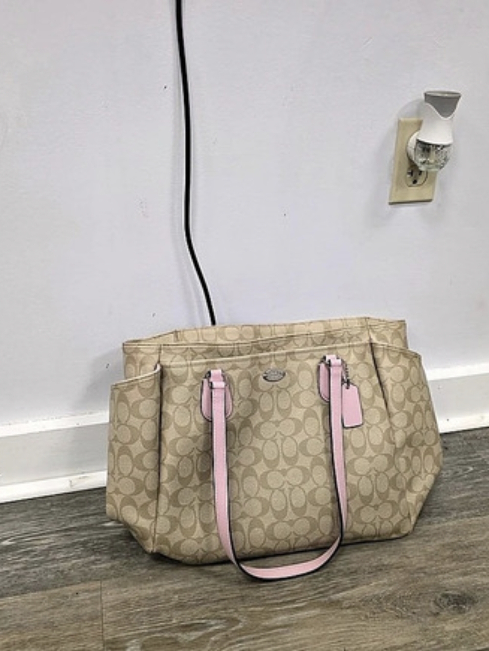 Coach Signature Poppy Baby Bag Tote in Beige & Pink